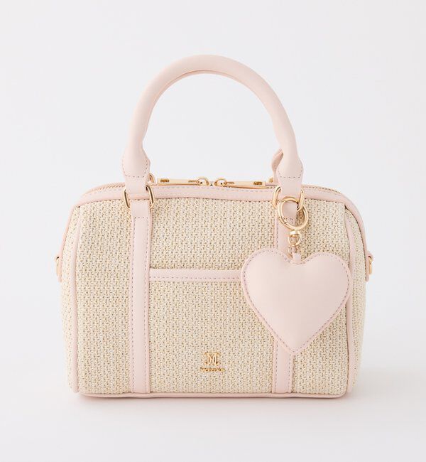  「ハートチャーム付き雑材ミニボストンバッグ」|ショルダー・メッセンジャー|ピンク