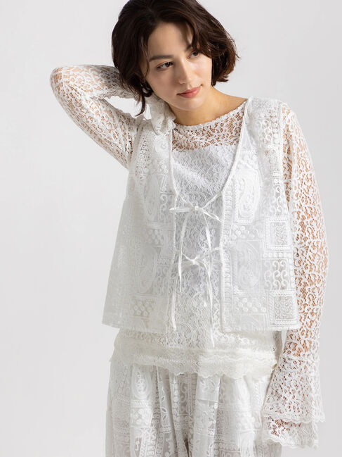 Te chichi「【Atelier ChouChou】パネルレース刺繍前後2WAYジレ(セットアップ可)」|ダウンベスト・ベスト|オフホワイト