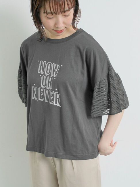 SM2「[接触冷感]袖メッシュプリントTシャツ」|Tシャツ・カットソー|チャコールグレー