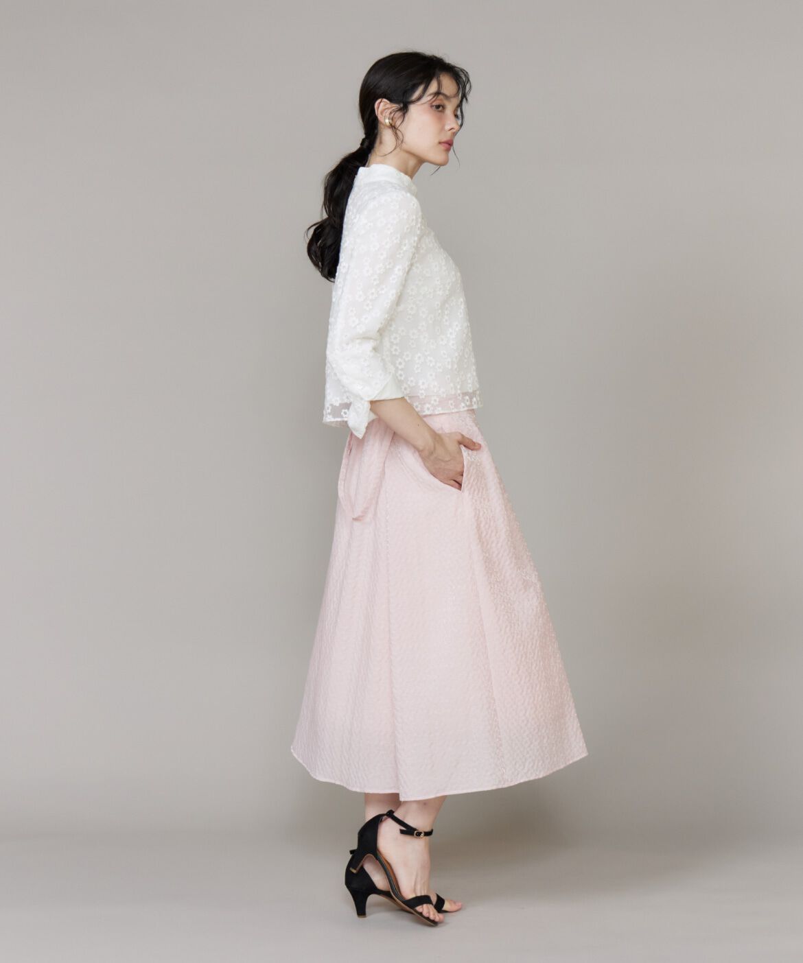 Maglie le cassetto「《大きいサイズ》サスペンダー付きジャガードスカート」|スカート|