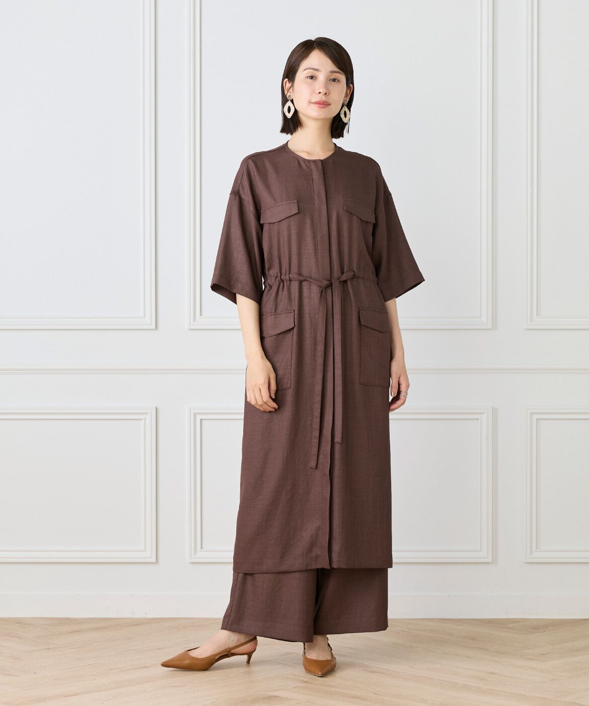 7-IDconcept.「麻調ロングジレワンピース」|ワンピース|
