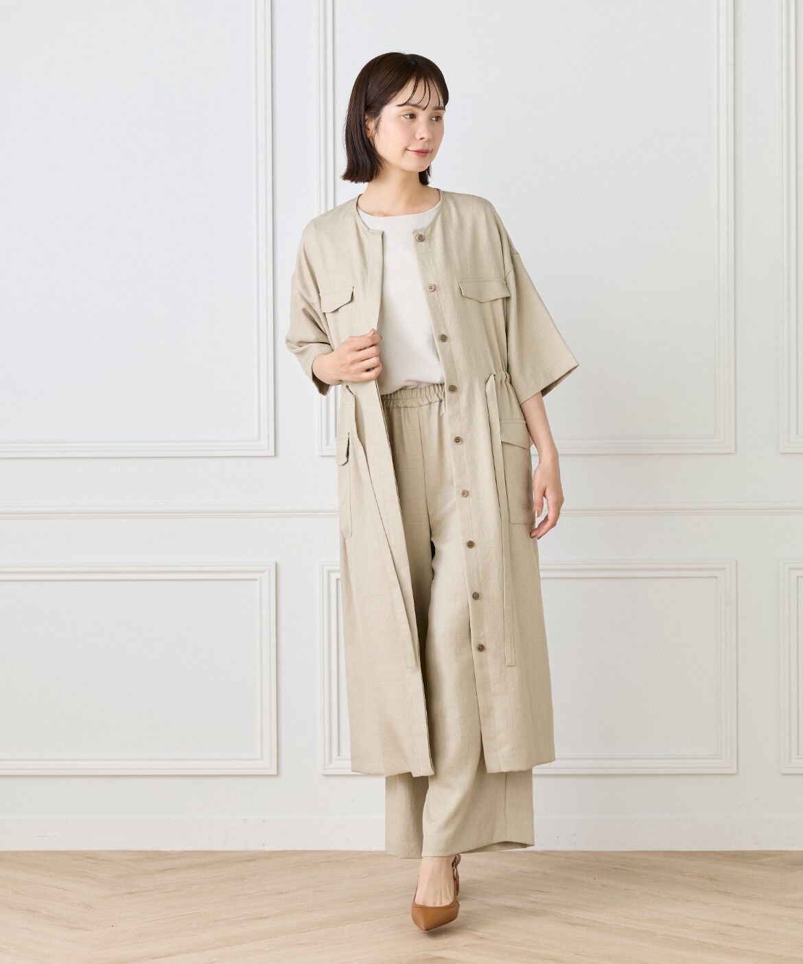 7-IDconcept.「麻調ロングジレワンピース」|ワンピース|