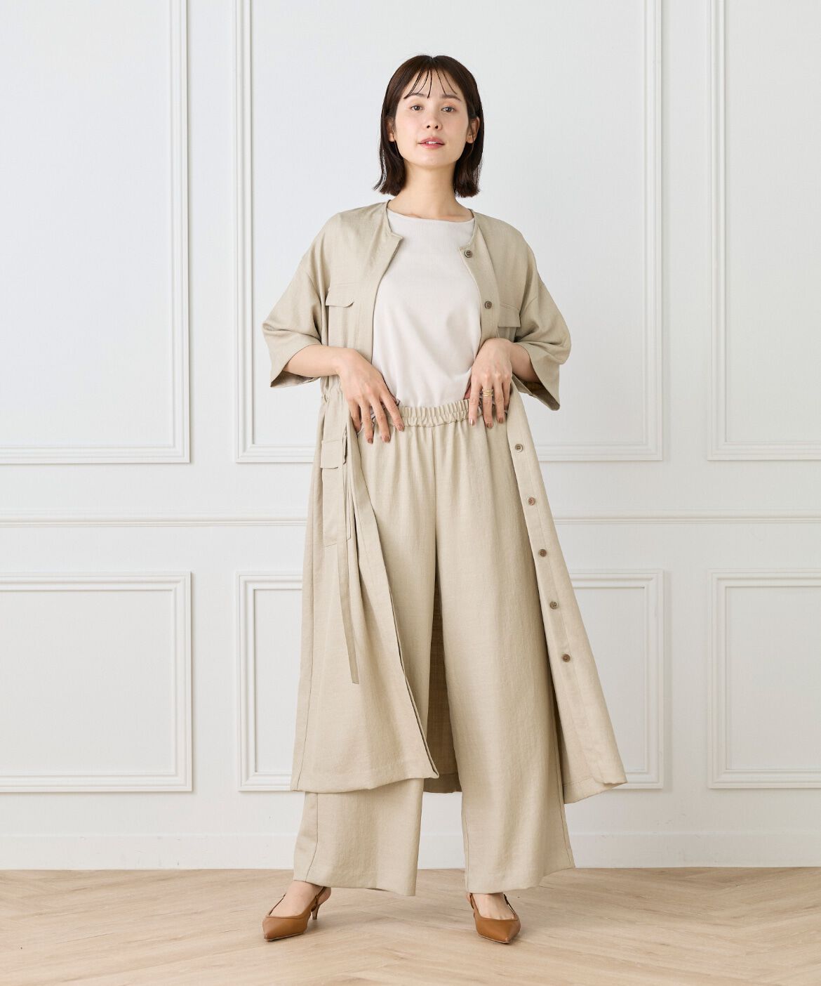 7-IDconcept.「麻調ロングジレワンピース」|ワンピース|