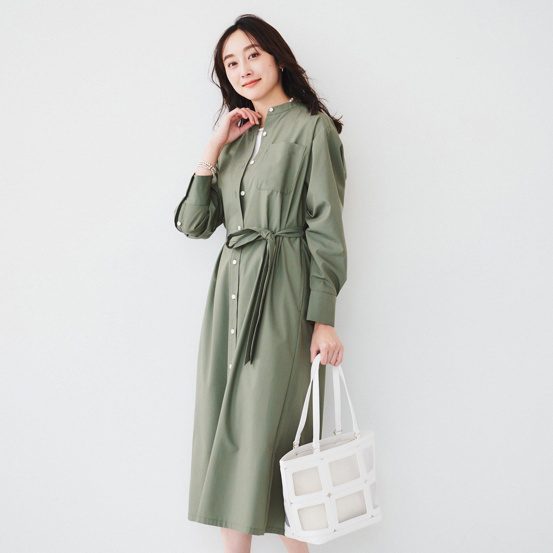 UNTITLED「バンドカラーシャツワンピース」|ワンピース|