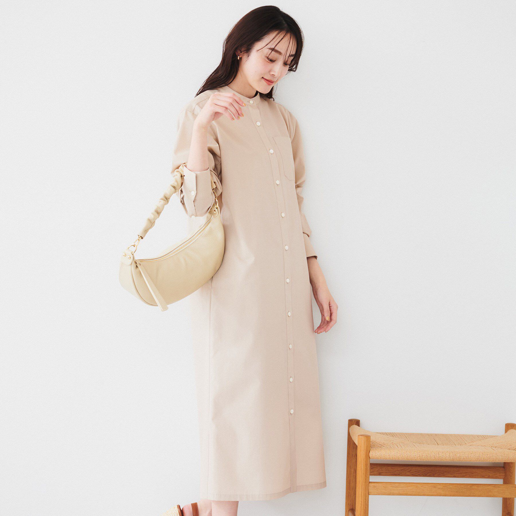 UNTITLED「バンドカラーシャツワンピース」|ワンピース|