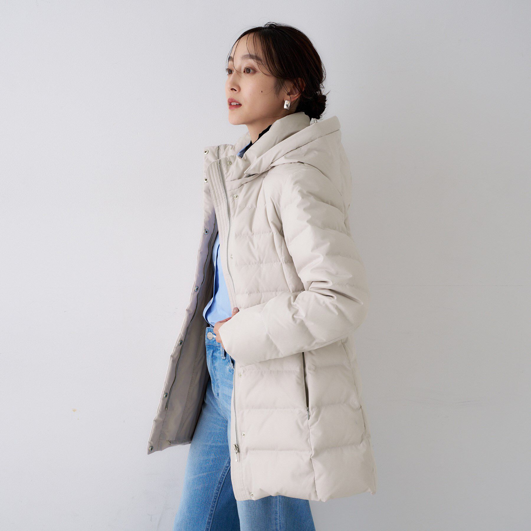 UNTITLED「【はっ水機能/フード取り外し可】ミディダウンコート」|ダウン|