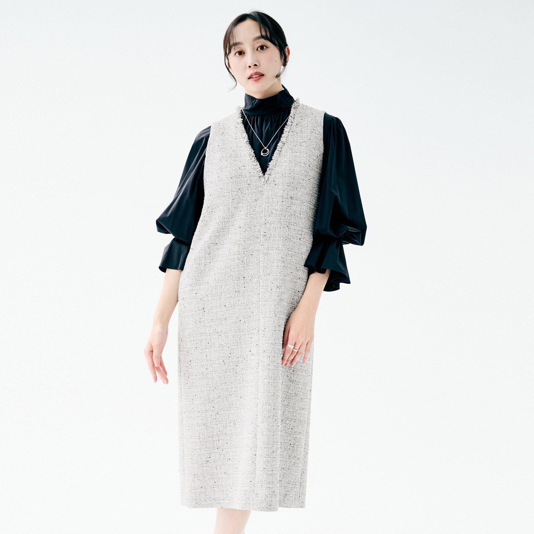 UNTITLED「【洗えるワンピース/カジュアル/ドレッシー】ツイード ジャンパースカート」|ワンピース|