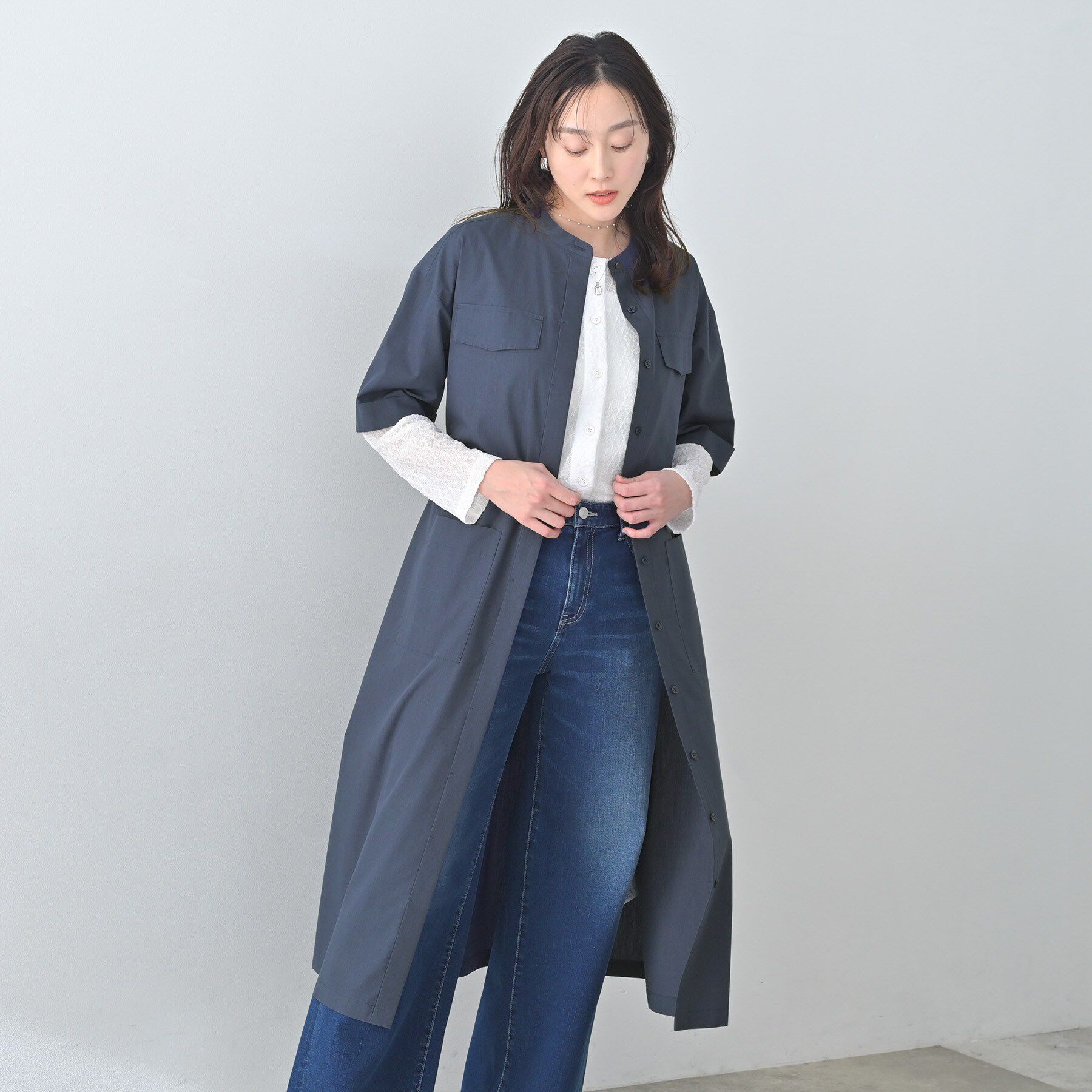 UNTITLED「【洗える/前開きボタン】シャンブレーシャツワンピース」|ワンピース|