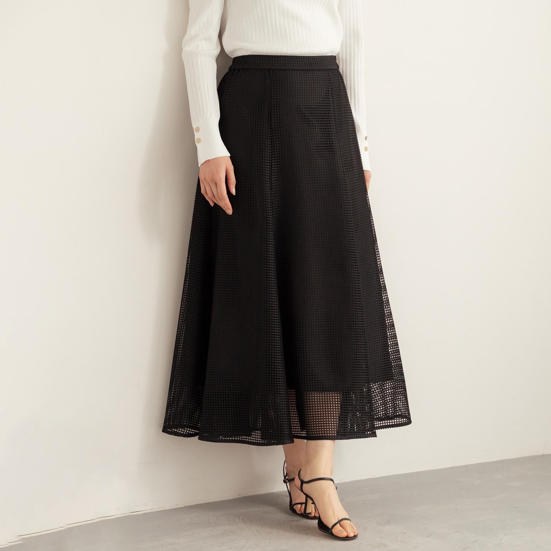 UNTITLED「【古畑星夏さん着用/洗える/後ろウエストゴム】スクエアメッシュスカート」|スカート|ブラック(019)
