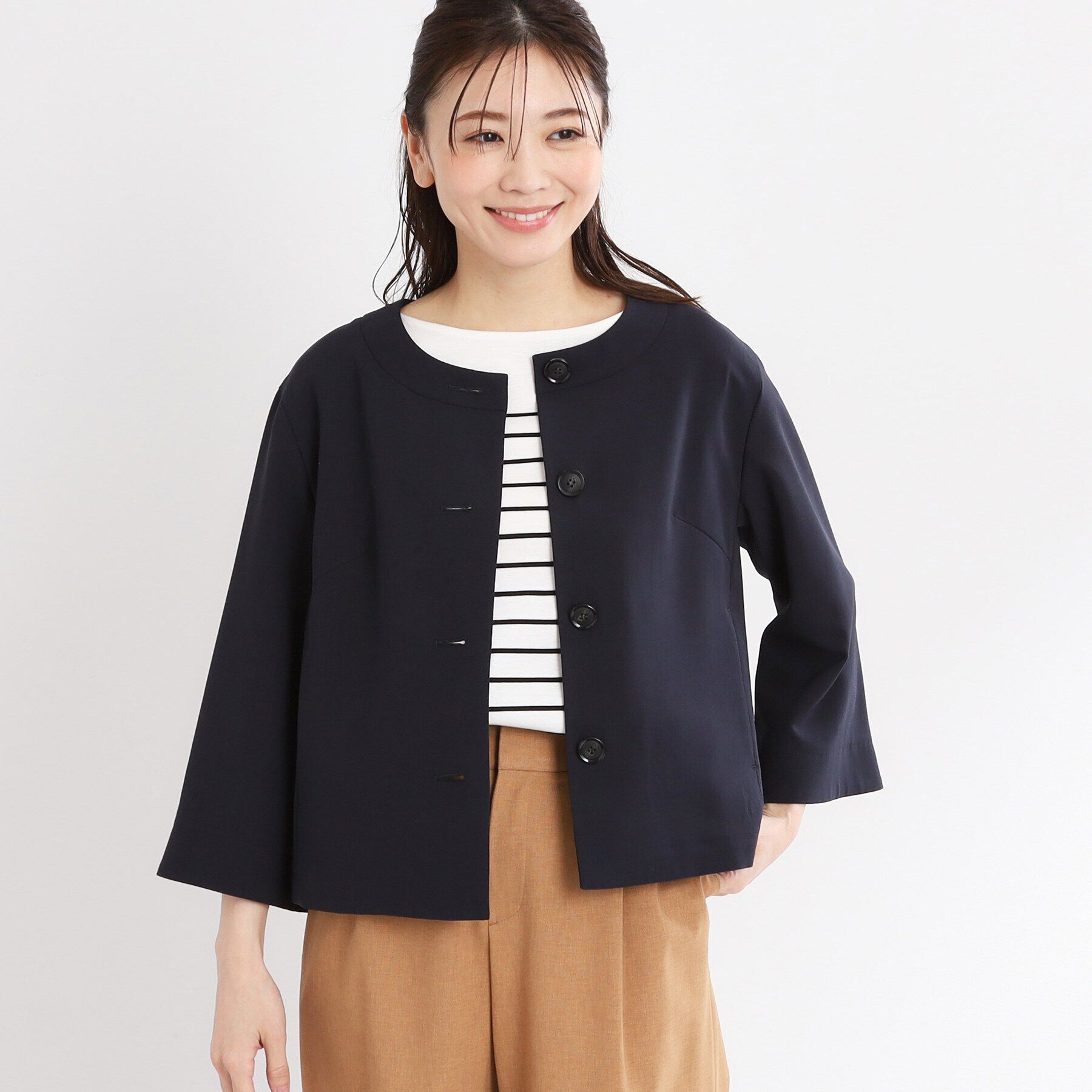 Reflect「【UVカット／接触冷感／洗える／セットアップ可】クルーネックジャケット」|ノーカラージャケット|