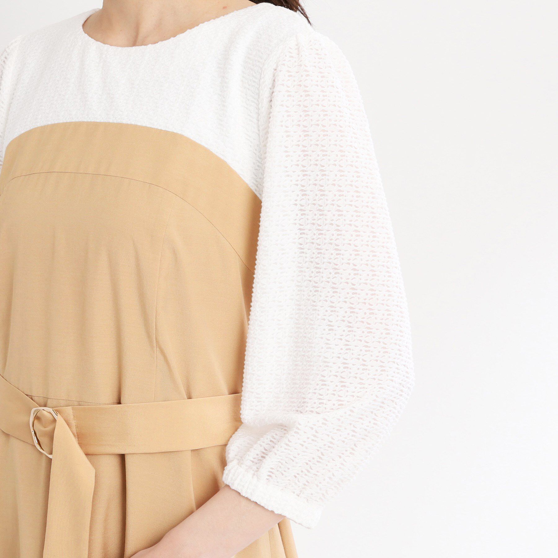 Reflect「【手洗い可／セットアップ可】異素材ミックスワンピース」|ワンピース|