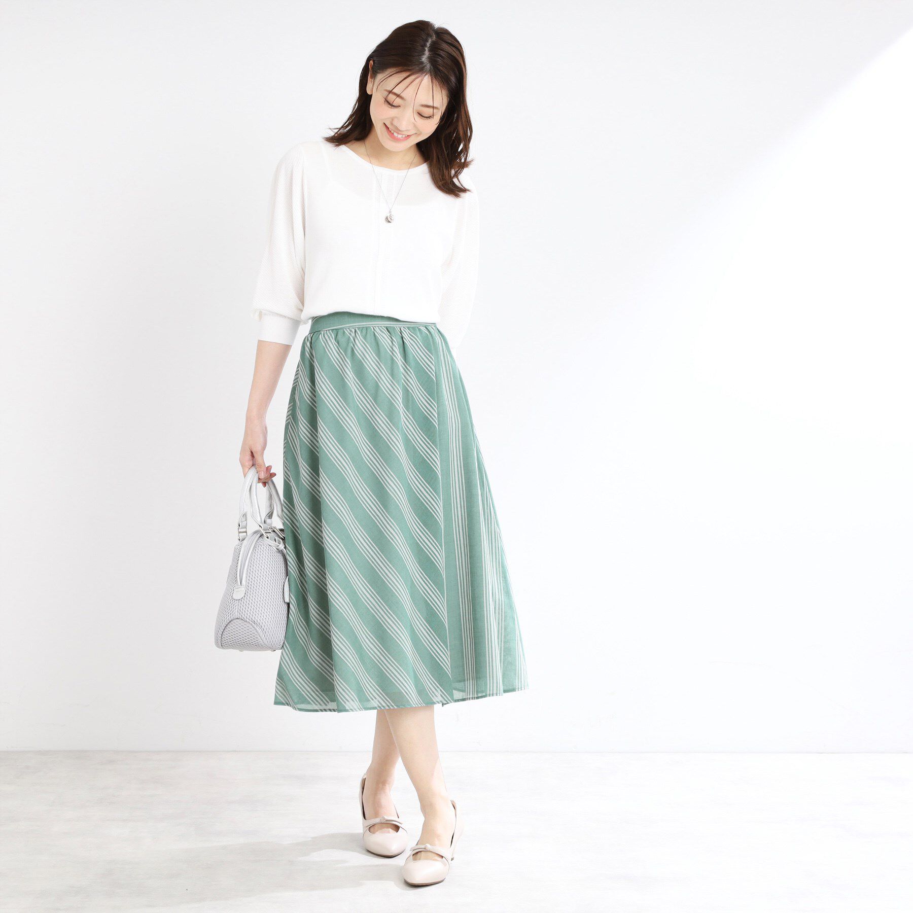 Reflect「【手洗い可】ストライプ柄シアースカート」|スカート|