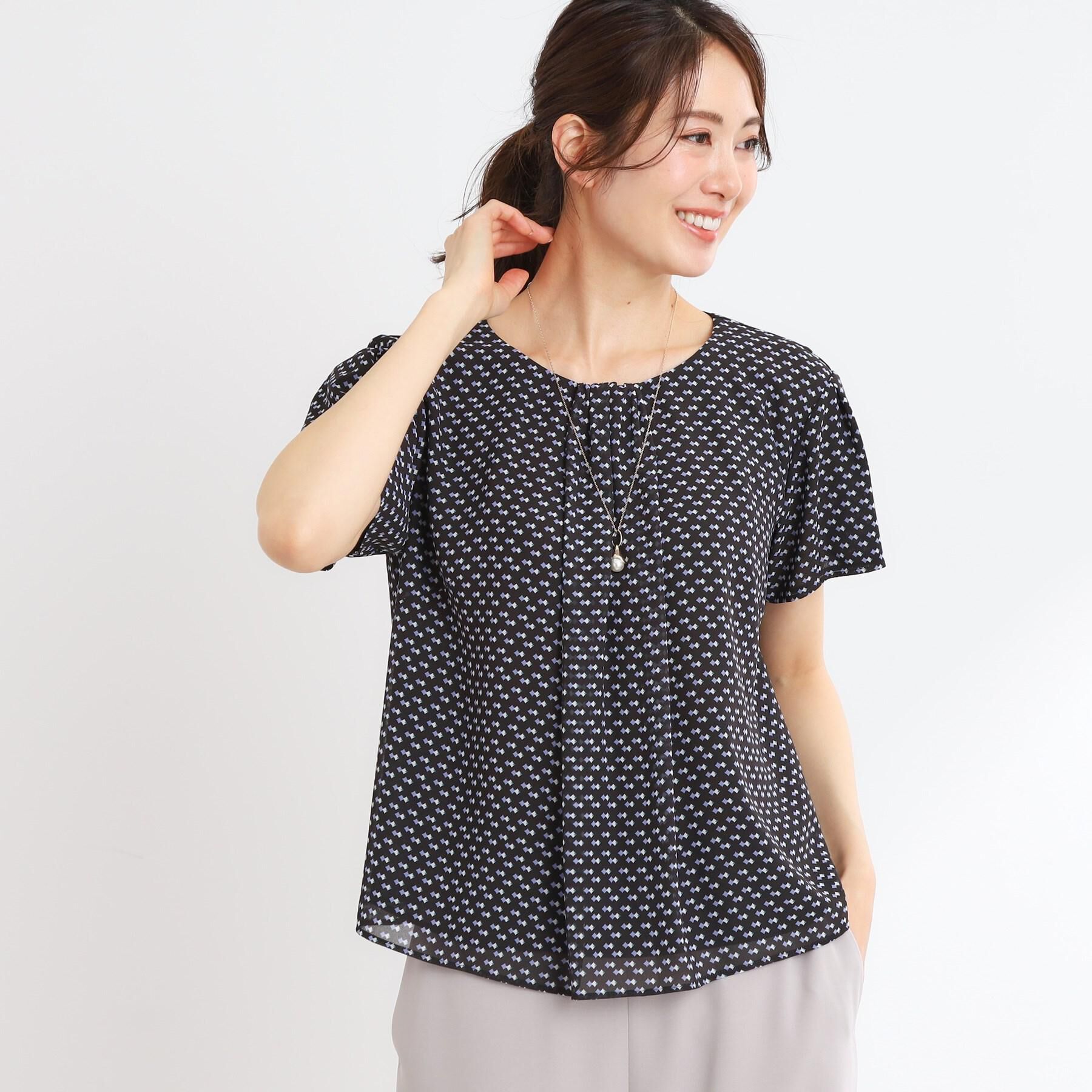 Reflect「【マシンウォッシュ可／セットアップ可】ギャザータックプリントブラウス」|シャツ・ブラウス|