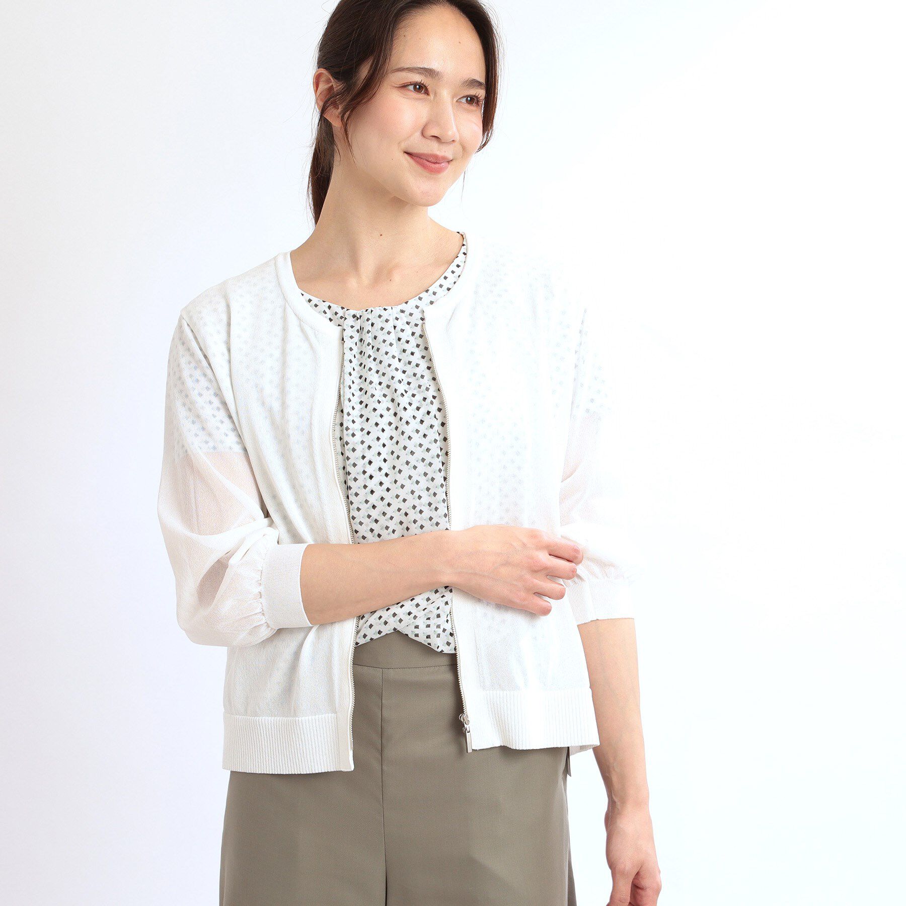 Reflect「【手洗い可】ジップアップニットカーディガン」|カーディガン|