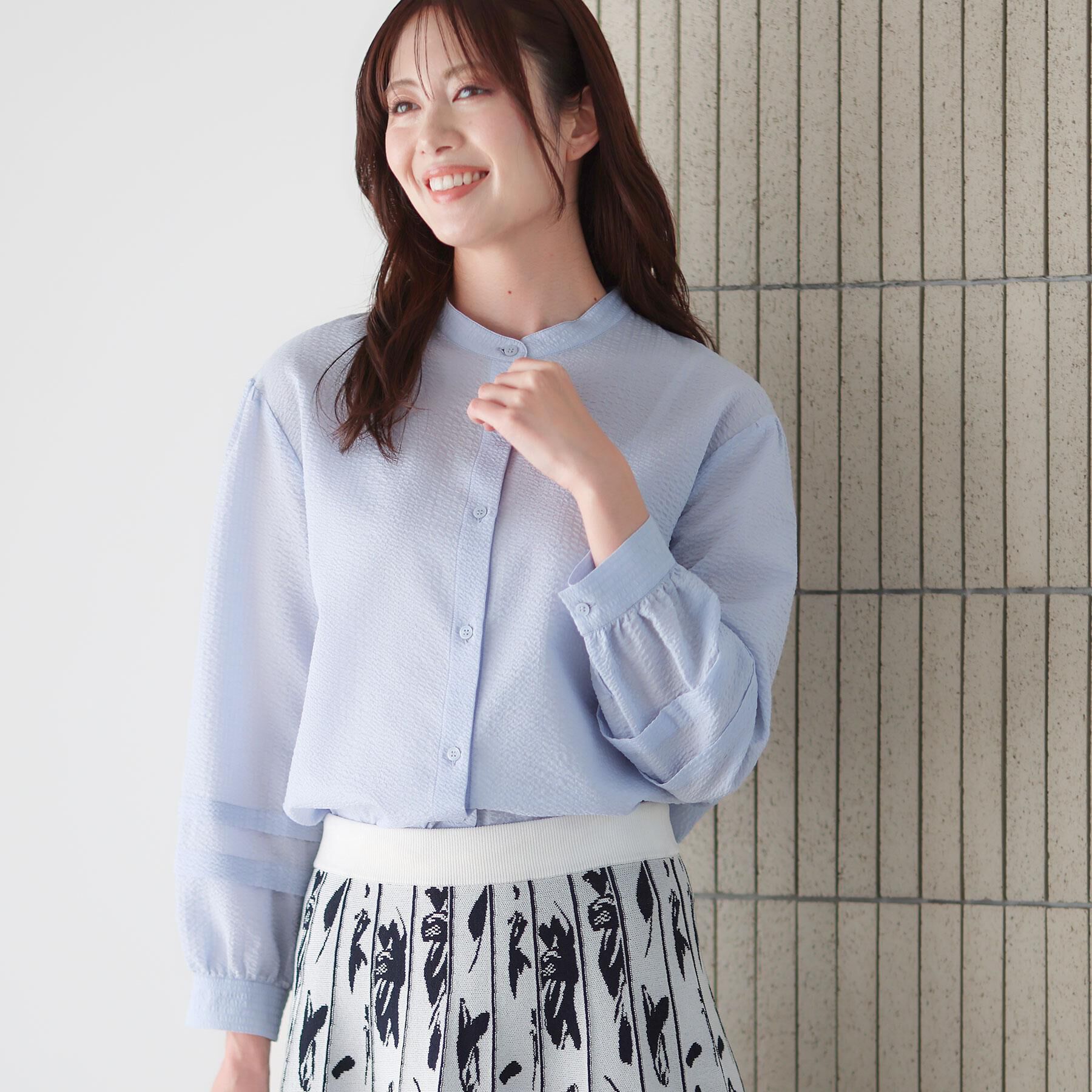 Reflect「【ゆったり着られる◎】バンドカラーシャツブラウス」|シャツ・ブラウス|サックスブルー(09