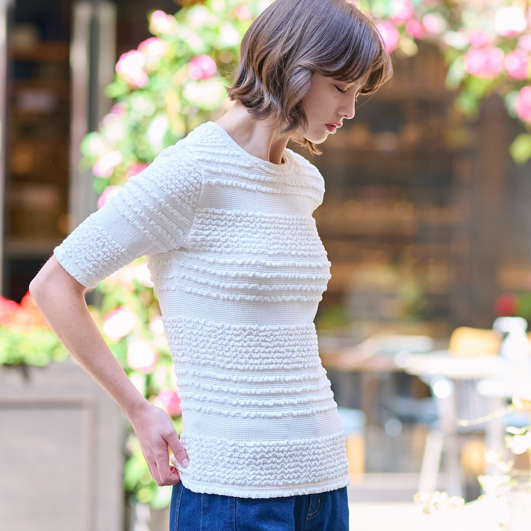 DRESSTERIOR「【洗える/伸縮性】フリルジャージTシャツ」|Tシャツ・カットソー|