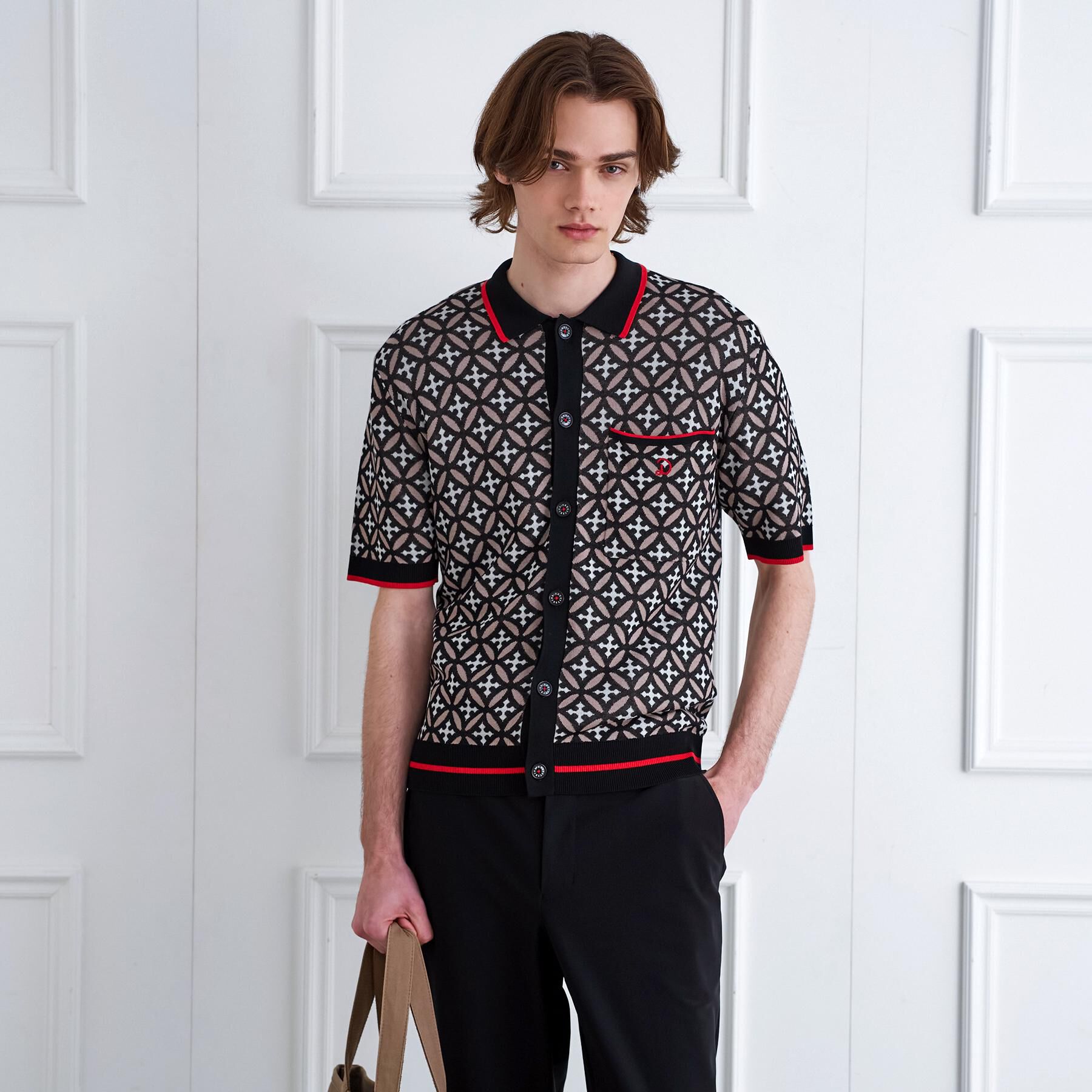 DRESSTERIOR「【ウォッシャブル】オーバーラップサークル ニットシャツ」|ニット・セーター|