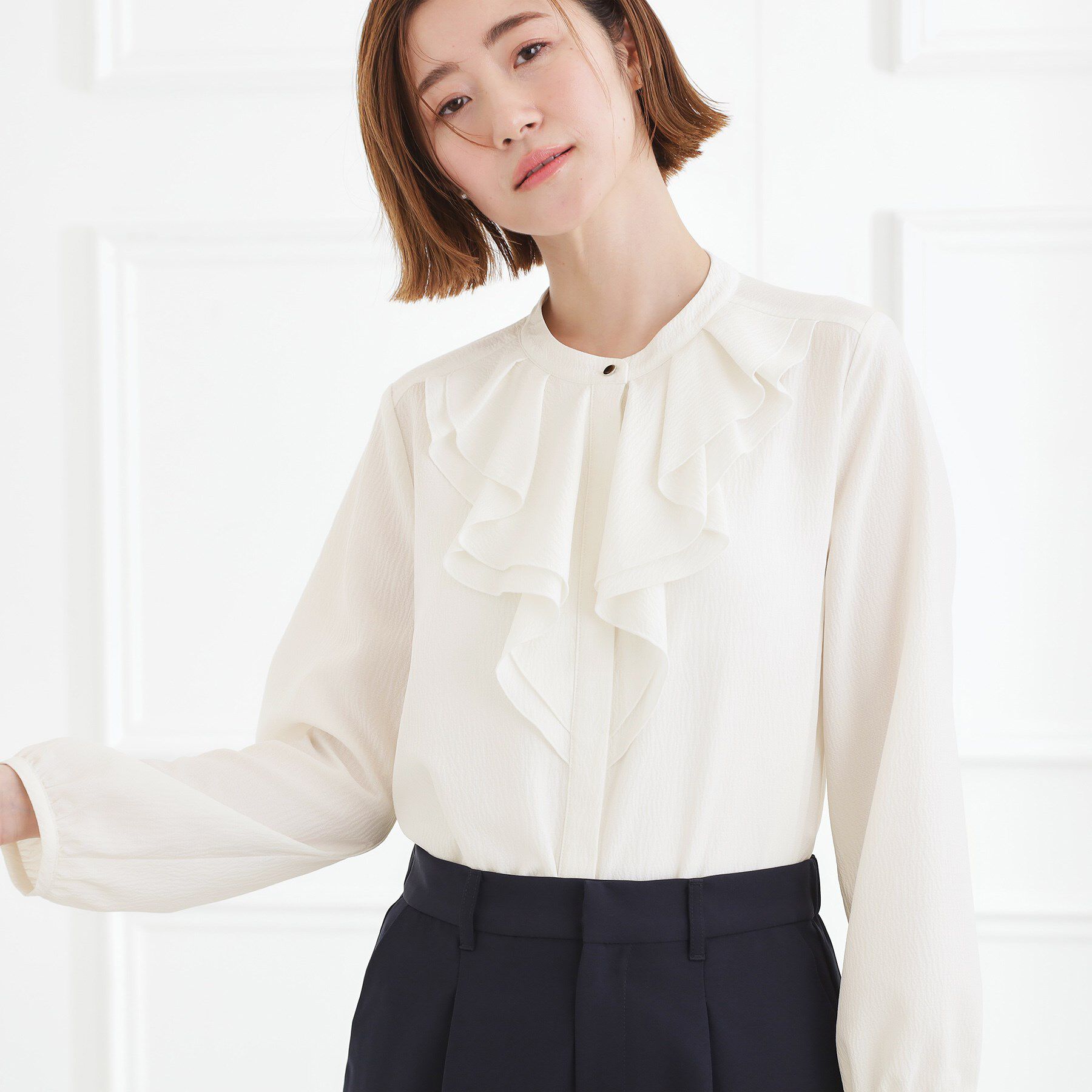 grove「【手洗いOK】フロントラッフルフリルブラウス」|シャツ・ブラウス|