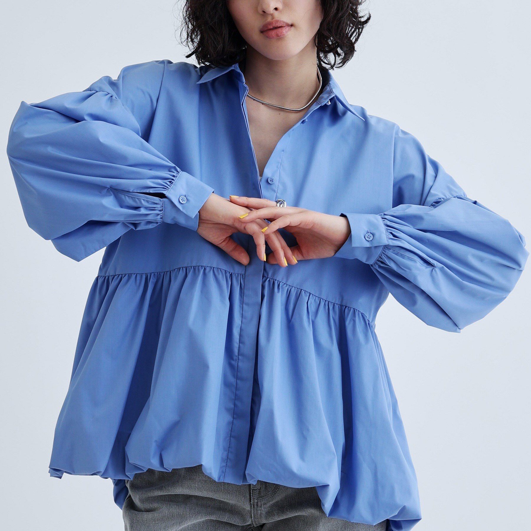 GALLEST「バルーンペプラムブラウス」|シャツ・ブラウス|ブルー(091)