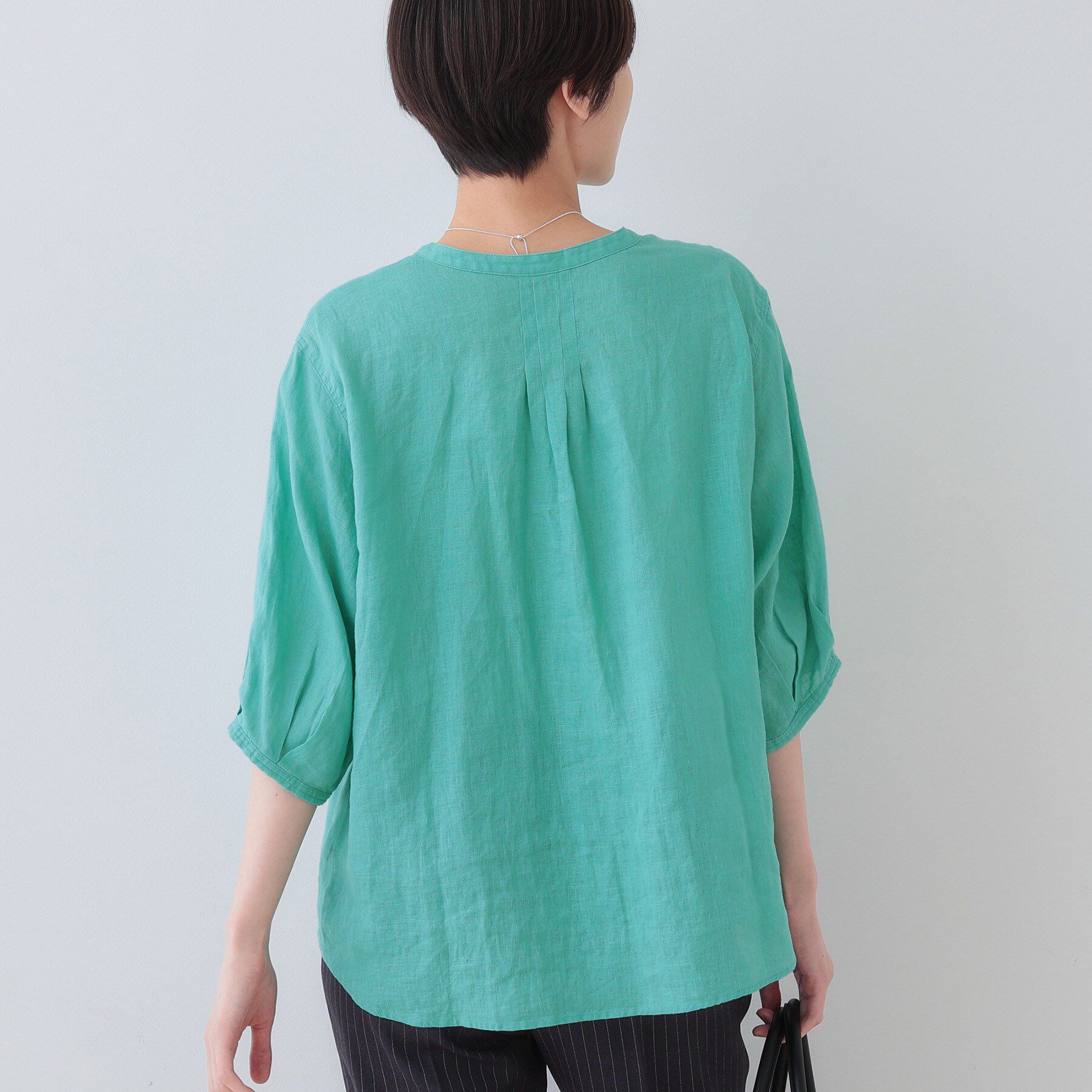 INDIVI「【毎年人気！／フレンチリネン】5分袖バンドカラーブラウス」|シャツ・ブラウス|