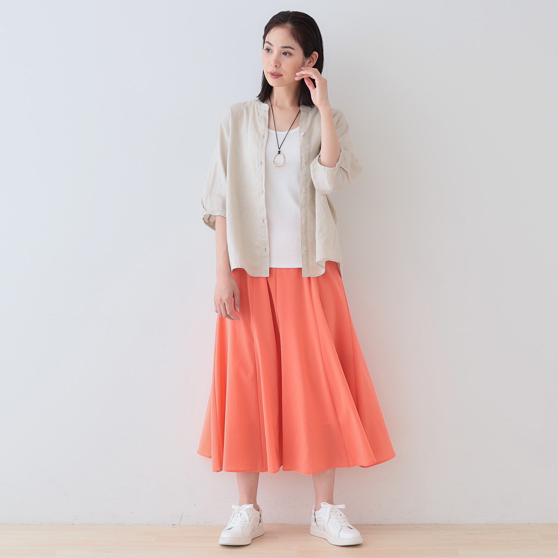 INDIVI「【毎年人気！／フレンチリネン】5分袖バンドカラーブラウス」|シャツ・ブラウス|