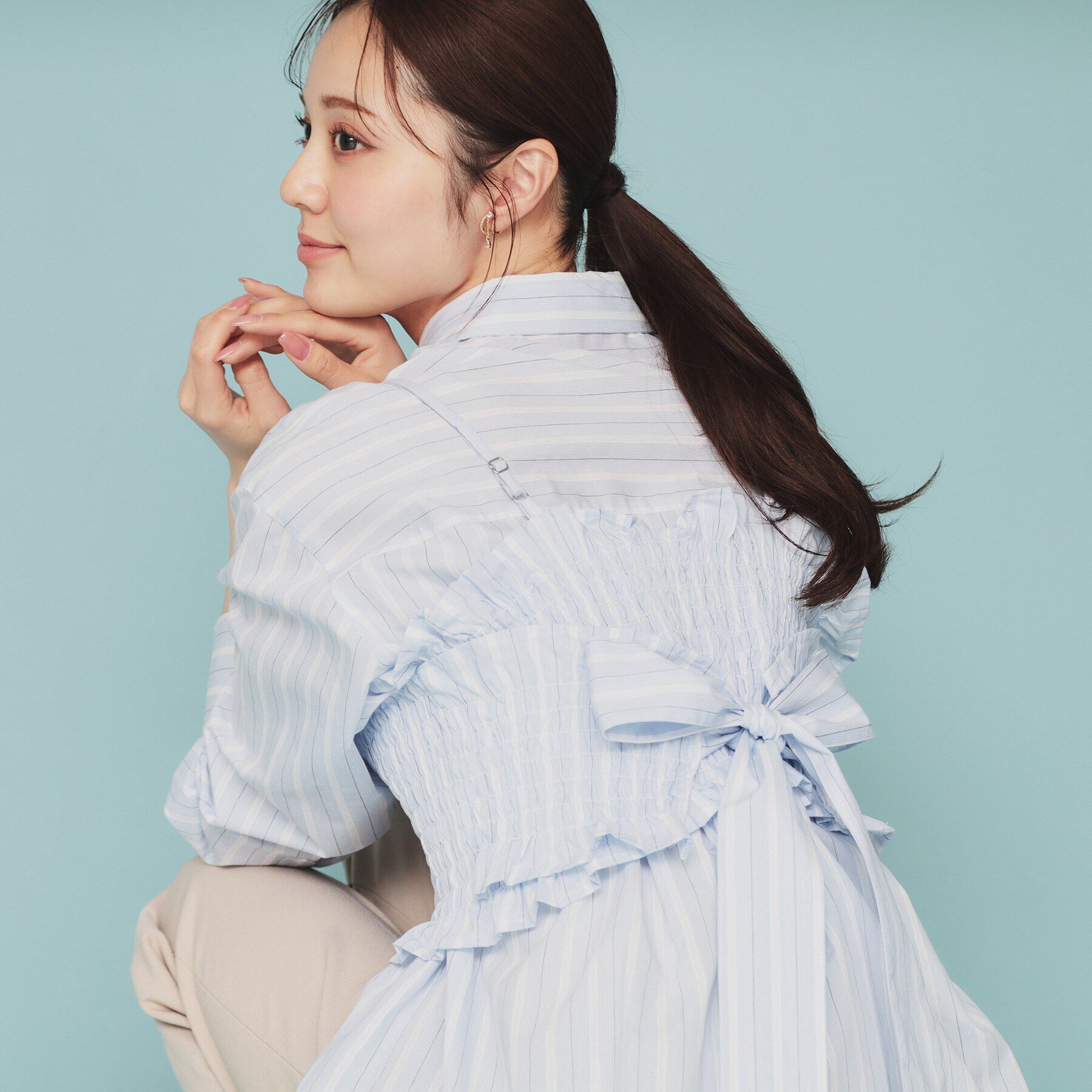 index「《andGIRL掲載》ビスチェレイヤードロングシャツ【洗濯機洗い可】」|シャツ・ブラウス|サックスブルー(39