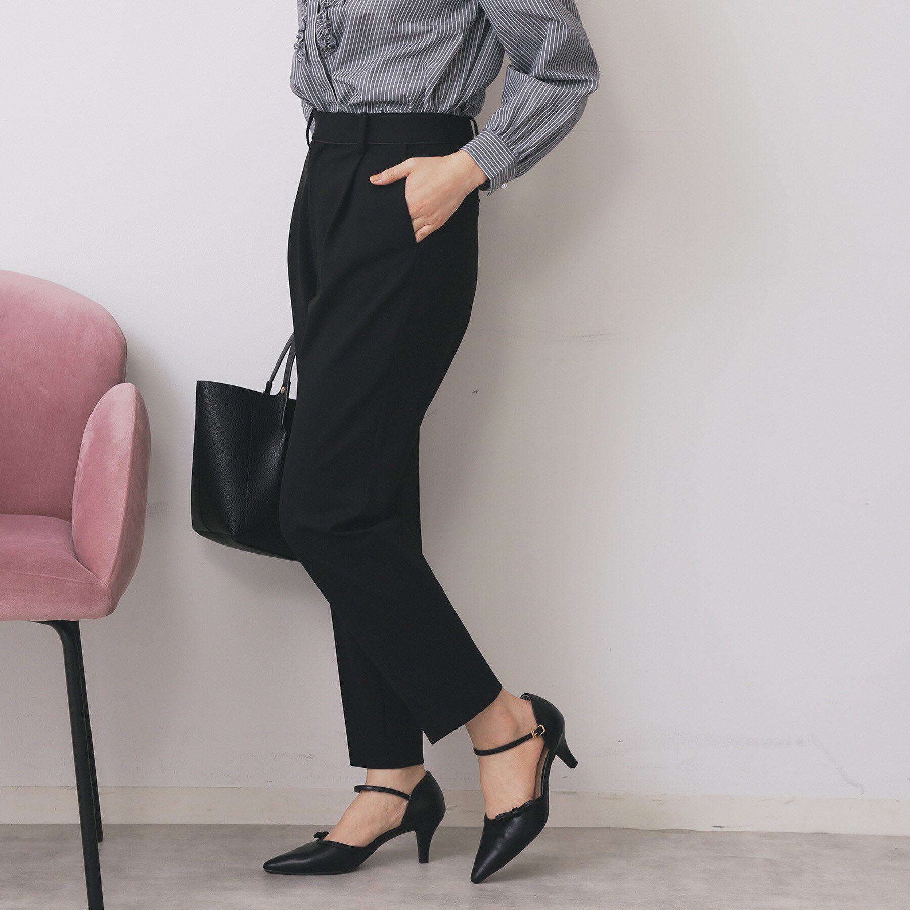 index「《丈が選べる》ストレッチテーパードパンツ/セットアップ対応【洗濯機OK/イージーアイロン】」|その他|ブラック(019)