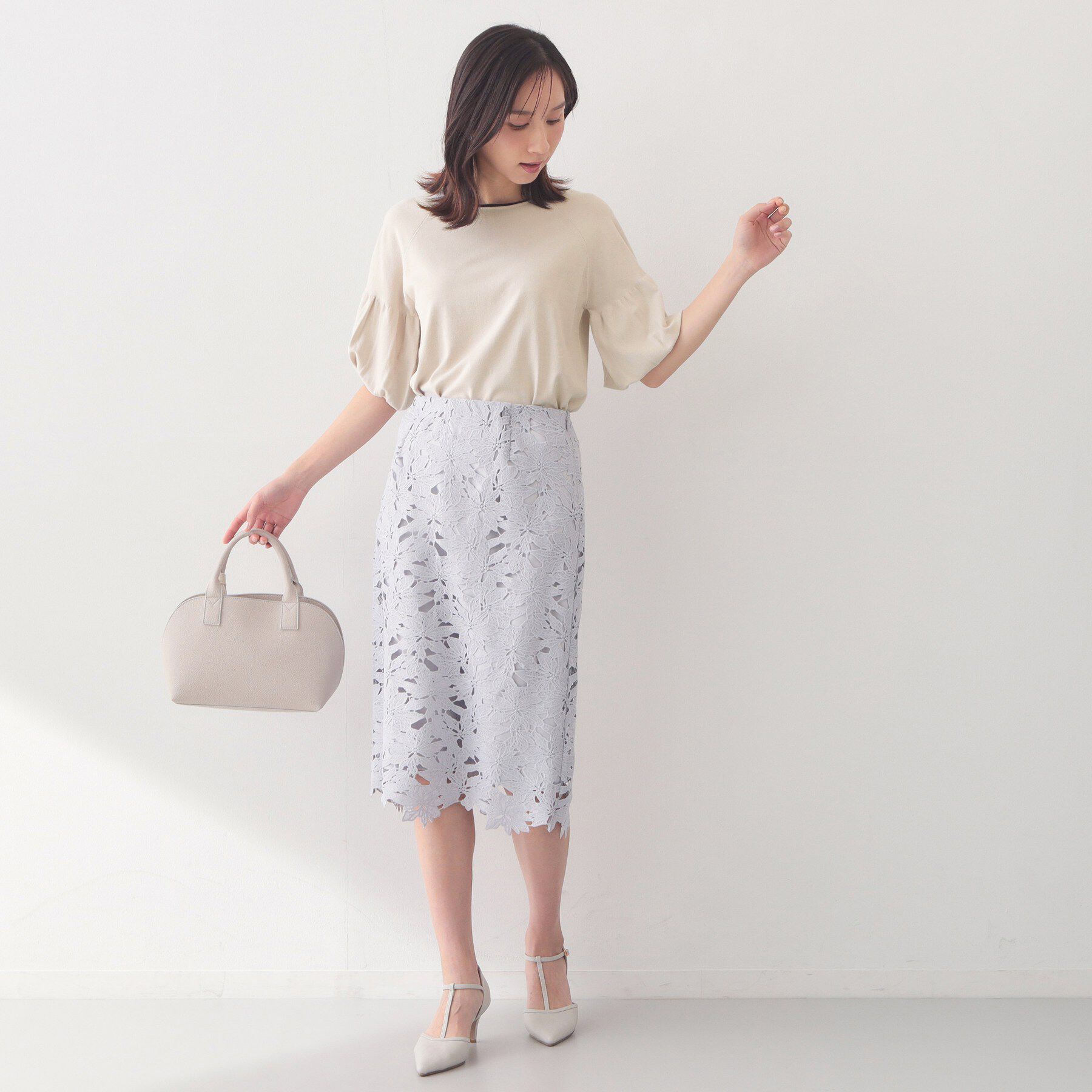 index「バルーン風スリーブバイカラーニット【洗濯機OK】」|ニット・セーター|