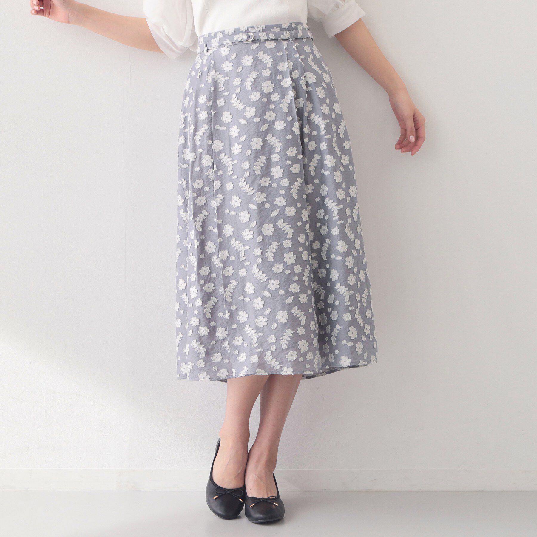 index「麻調花柄ジャカードフレアスカート【洗える】」|スカート|