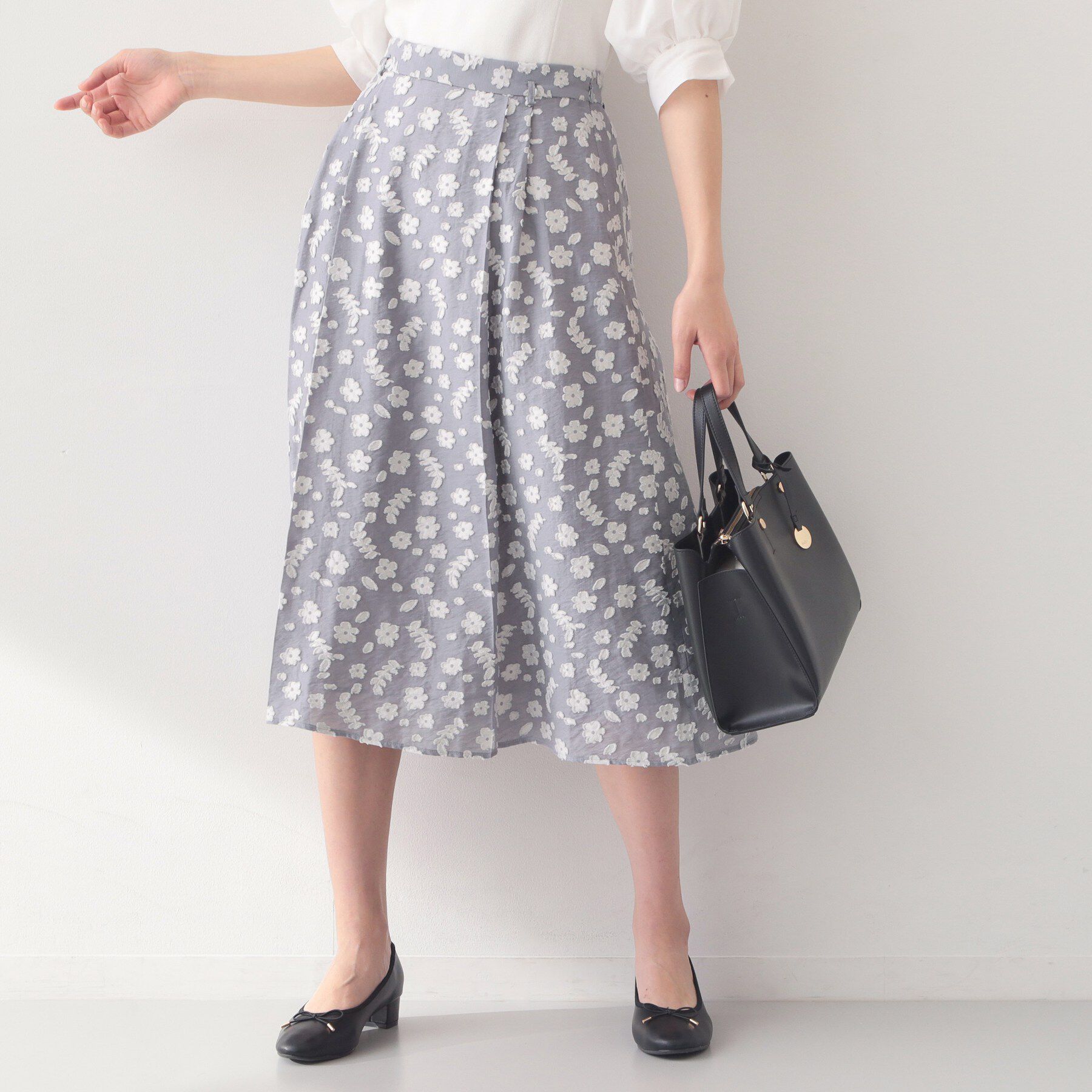 index「麻調花柄ジャカードフレアスカート【洗える】」|スカート|