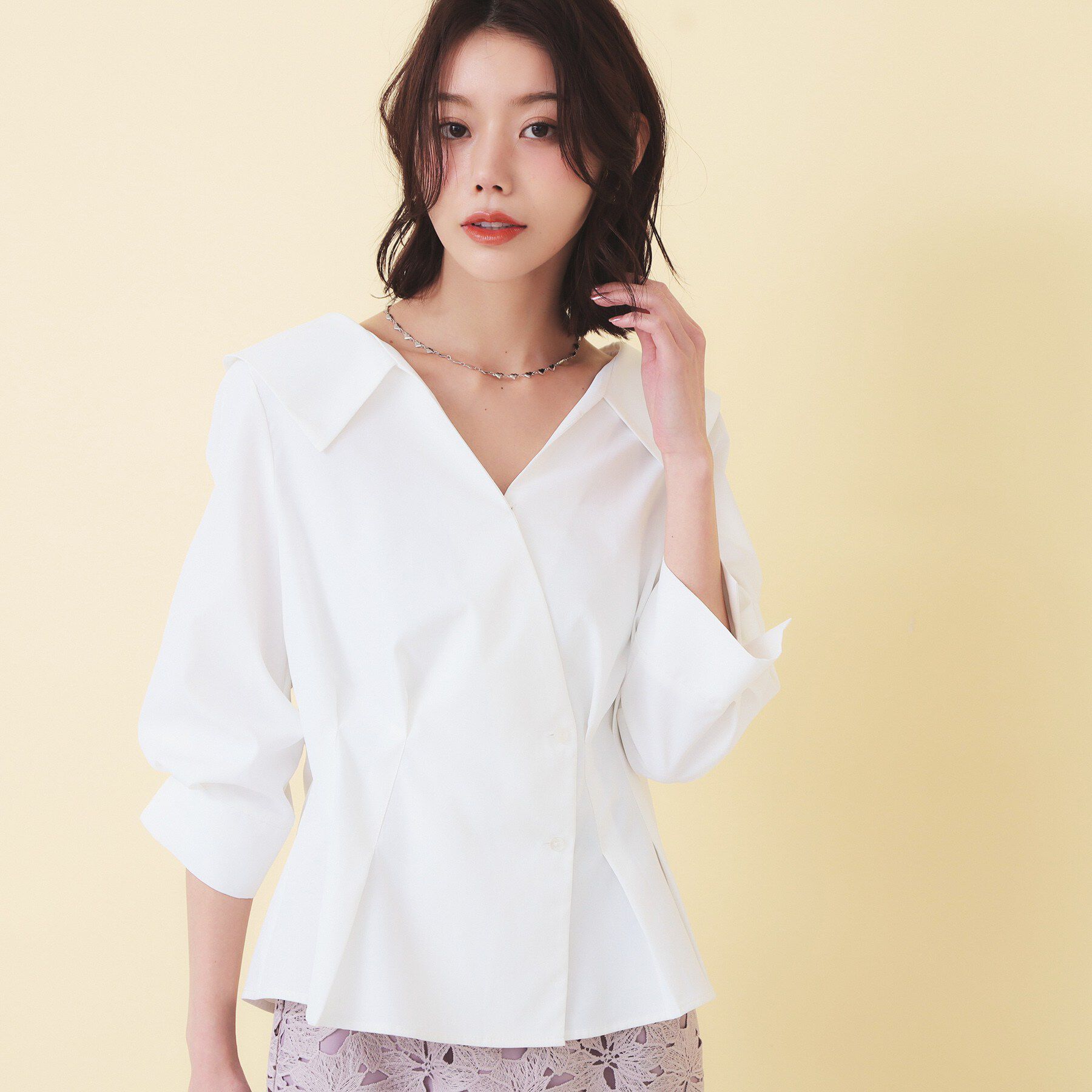 index「カシュクールタックシャツ【洗濯機OK/ストレッチ】」|シャツ・ブラウス|オフホワイト(003