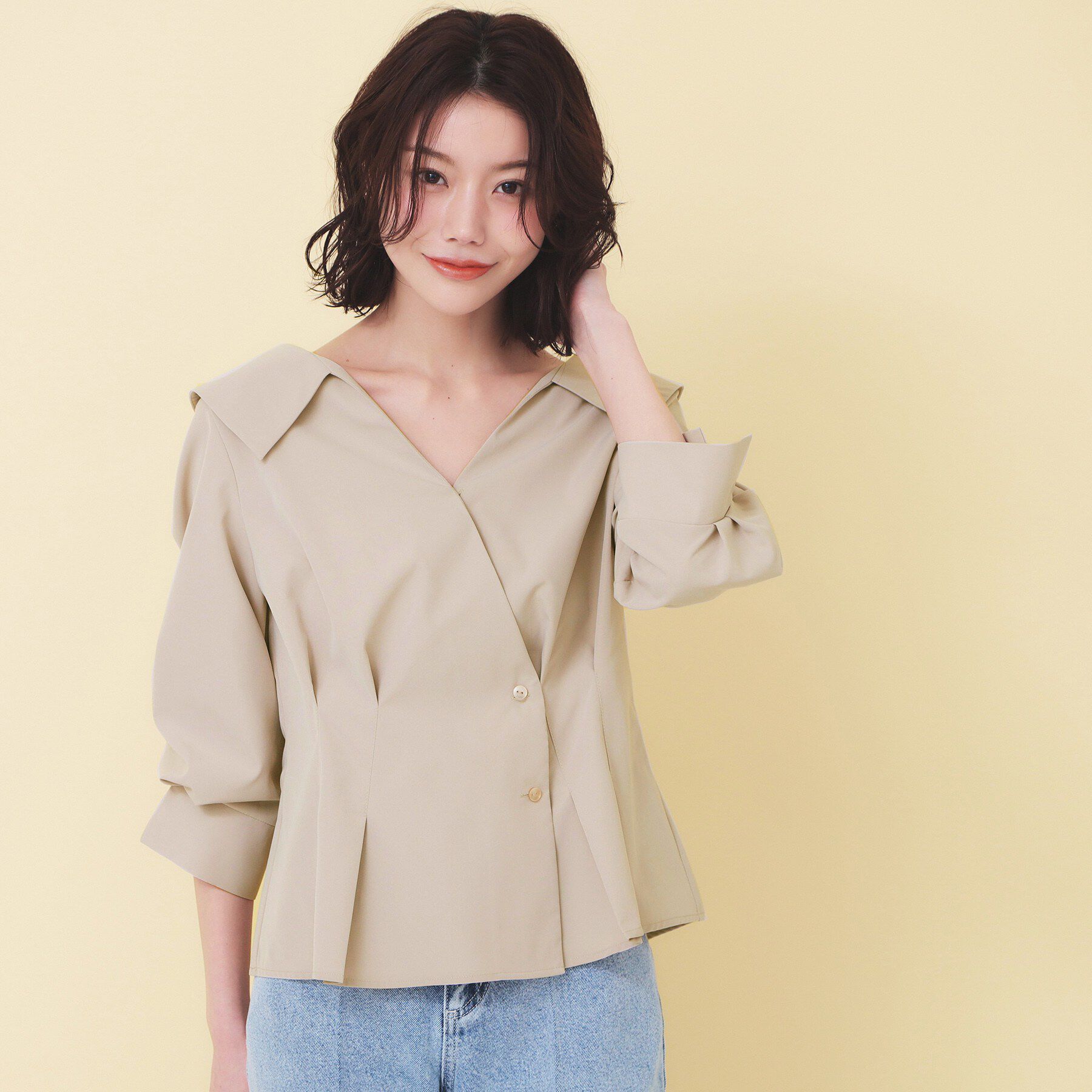 index「カシュクールタックシャツ【洗濯機OK/ストレッチ】」|シャツ・ブラウス|