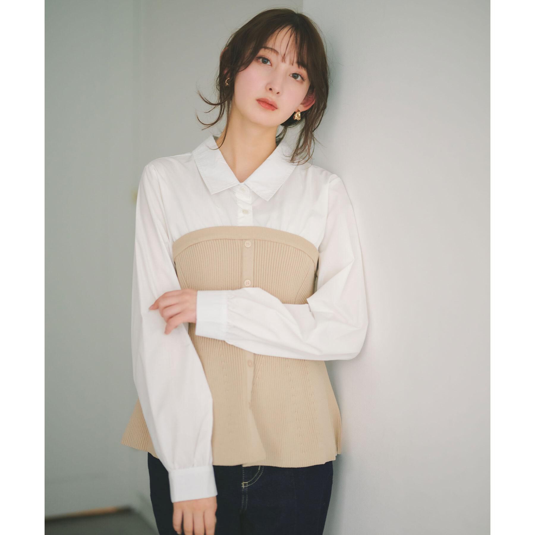 index「シャツドッキングペプラムニット【洗濯機OK】」|ニット・セーター|
