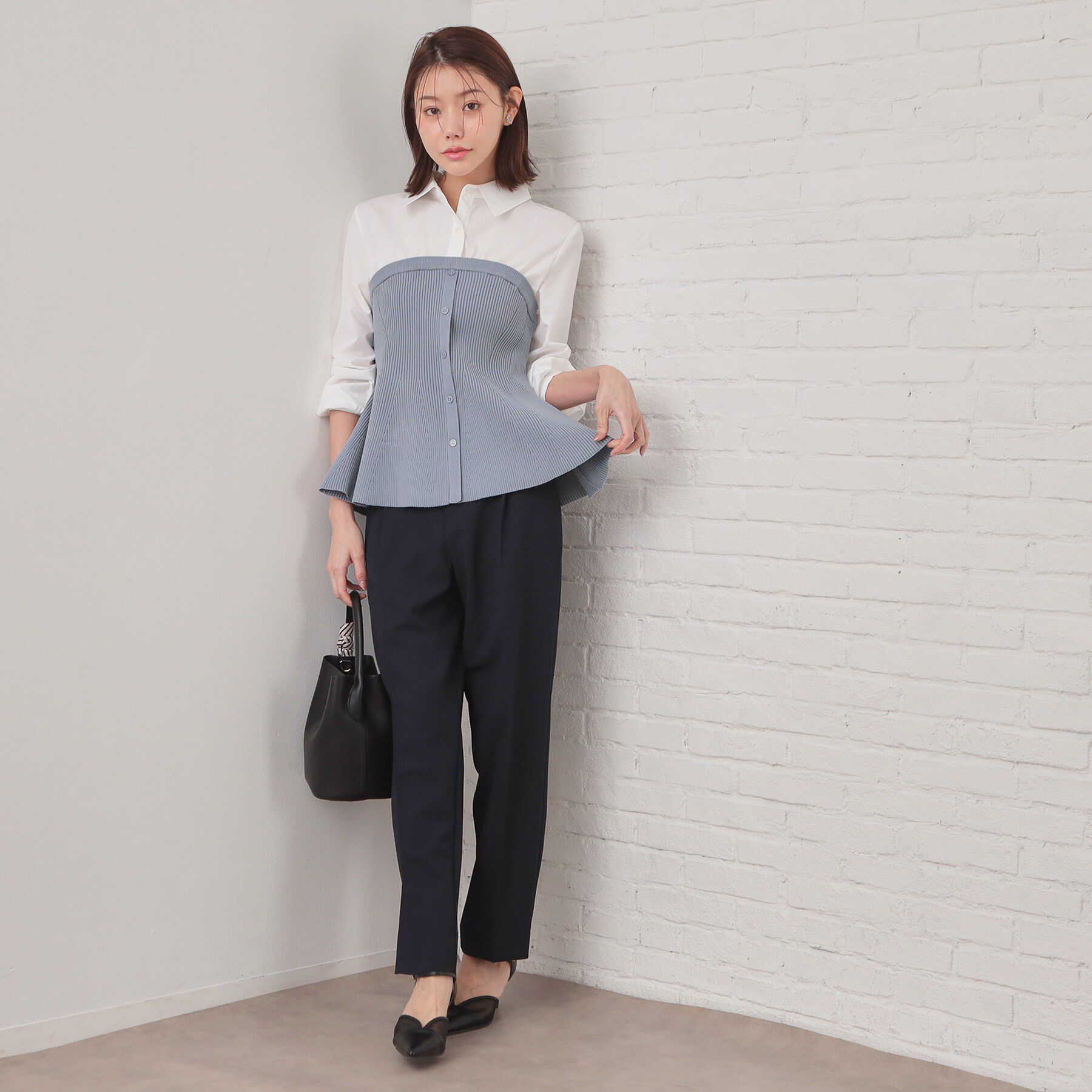 index「シャツドッキングペプラムニット【洗濯機OK】」|ニット・セーター|