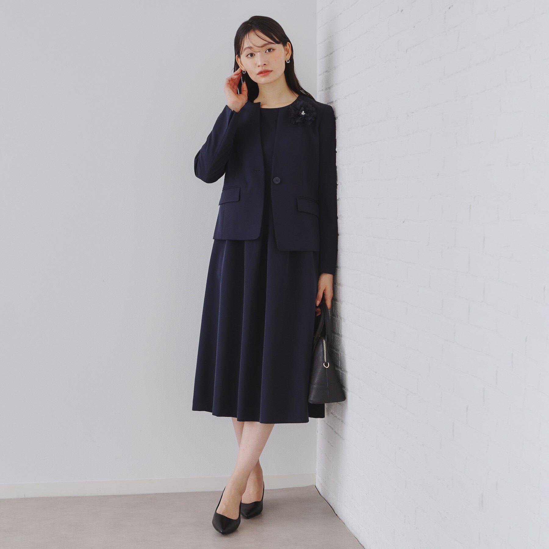 OPAQUE.CLIP「《通勤セットアップ対応》キーネックジャケットダブルクロス【洗濯機洗い可】」|ノーカラージャケット|