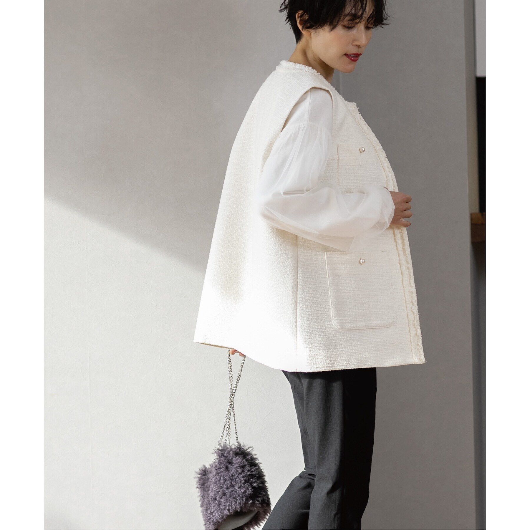 OPAQUE.CLIP「《通勤対応》コットンツイードジレ」|ベスト・ジレ|