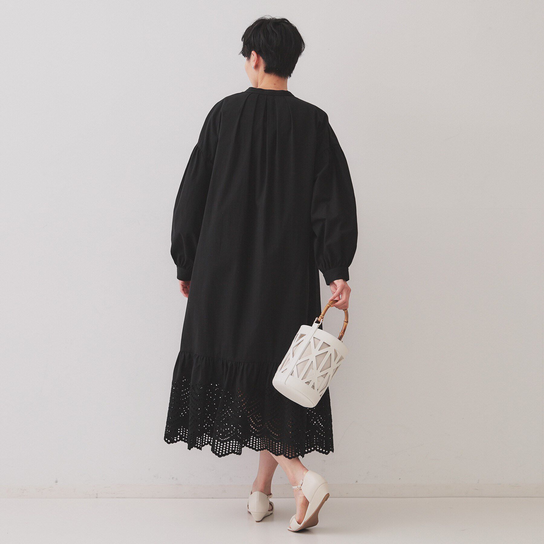 OPAQUE.CLIP「裾アイレットレースボリュームシャツワンピース【洗濯機洗い可】」|ワンピース|