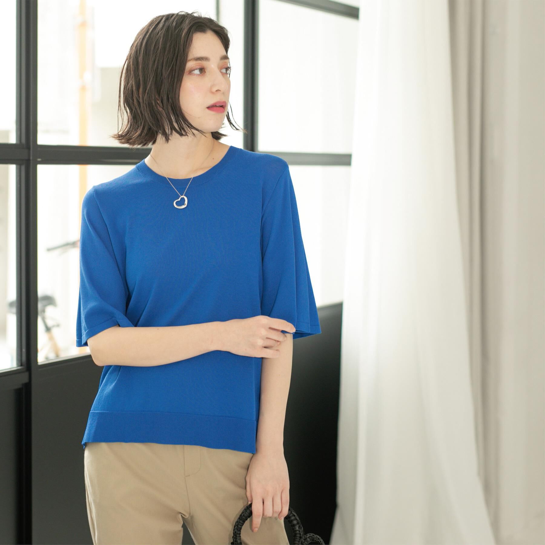 OPAQUE.CLIP「《6色展開/S-LLサイズ》フレアスリーブニット【UV/接触冷感/抗ピル/洗濯機洗い可】」|ニット・セーター|