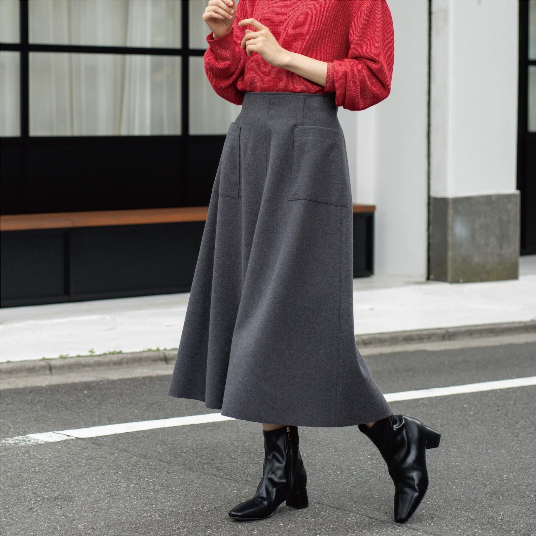 OPAQUE.CLIP「ウールライクフレアスカート【洗濯機OK】」|スカート|チャコールグレー(0