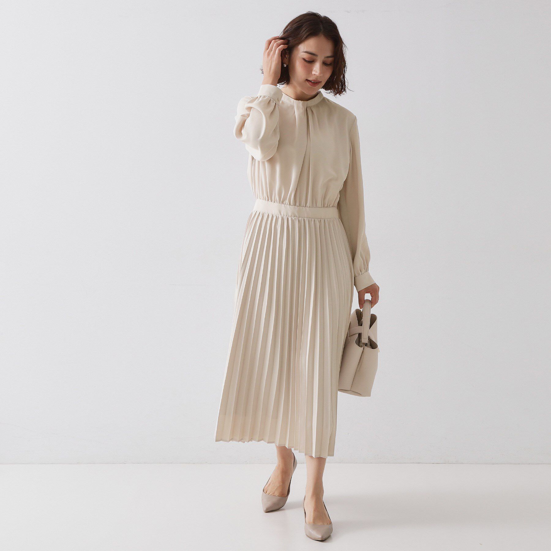 OPAQUE.CLIP「《通勤対応》ジョーゼットプリーツワンピース【洗濯機OK】」|ワンピース|