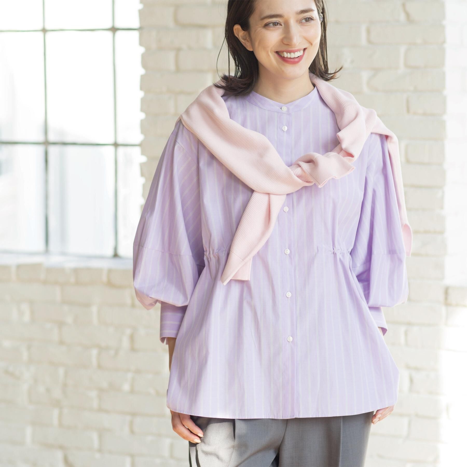 OPAQUE.CLIP「ストライプペプラムデザインブラウス【洗濯機OK】」|シャツ・ブラウス|