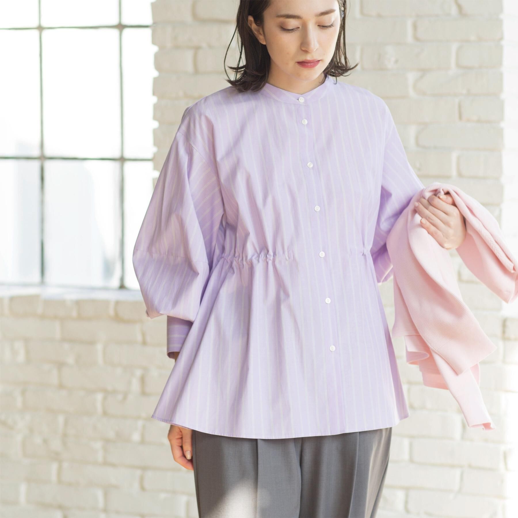 OPAQUE.CLIP「ストライプペプラムデザインブラウス【洗濯機OK】」|シャツ・ブラウス|ラベンダー(380)