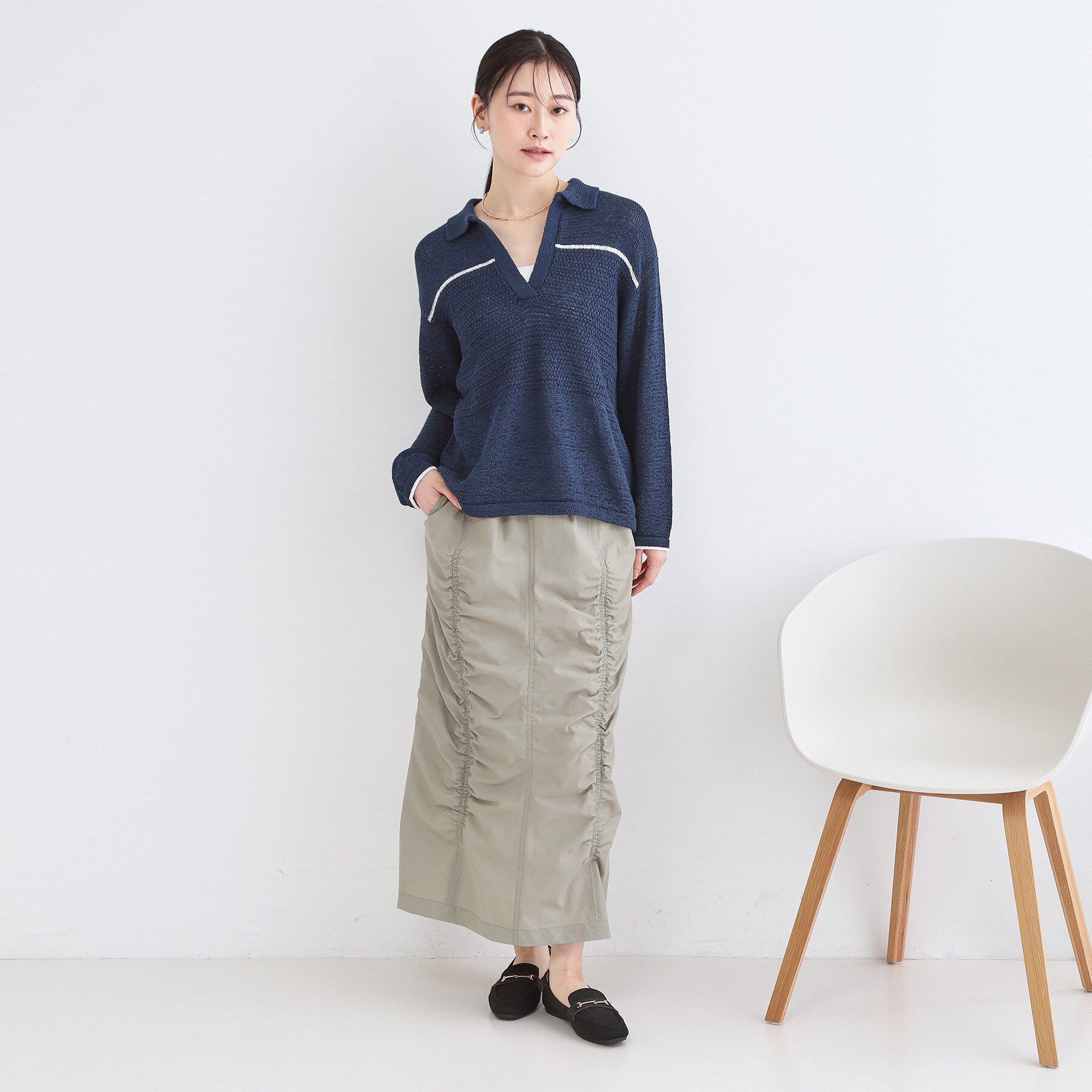 OPAQUE.CLIP「テープヤーンキーネックニット【洗濯機OK】」|ニット・セーター|