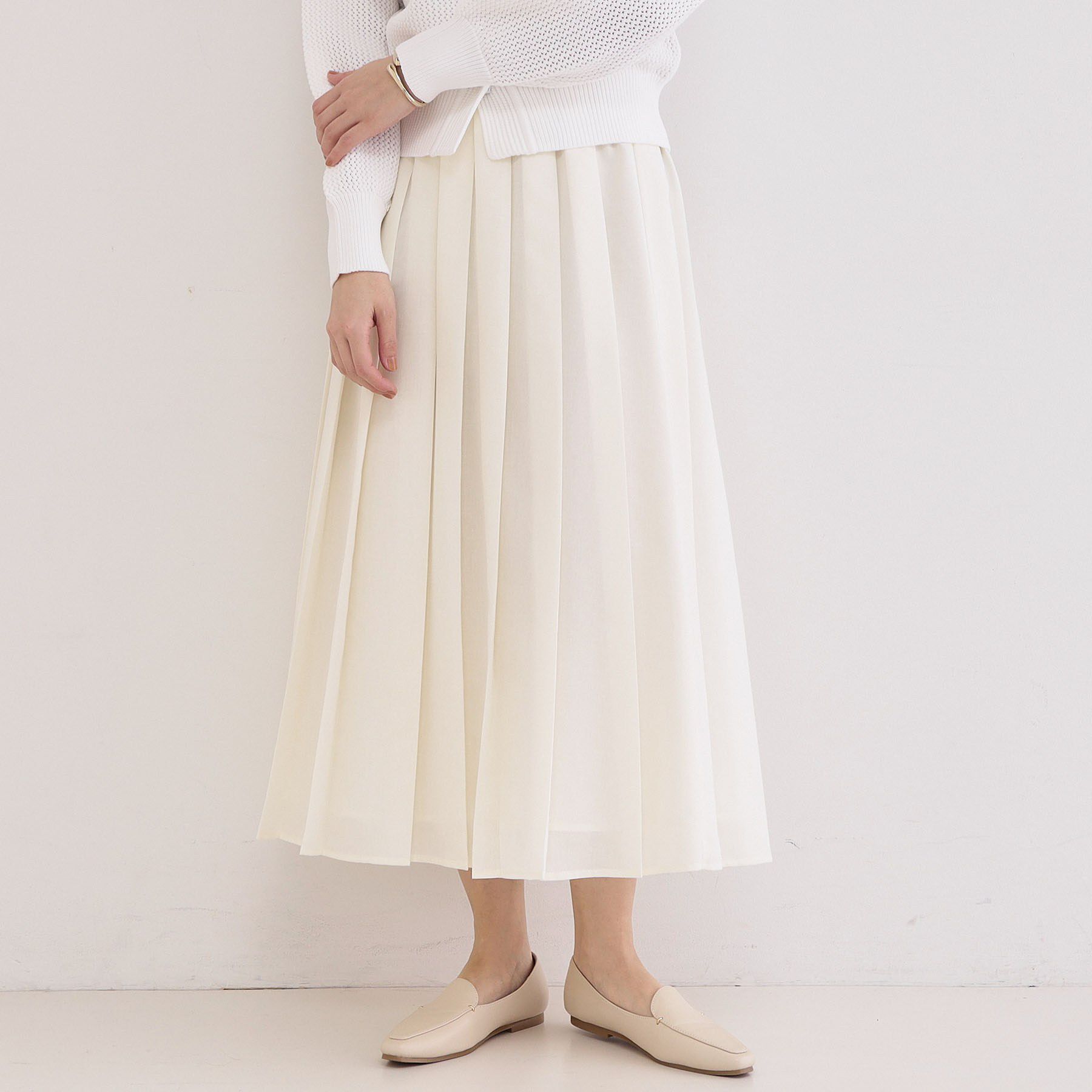 OPAQUE.CLIP「シアーリネンブレンドイージープリーツスカート【洗濯機OK】」|スカート|ホワイト(001)