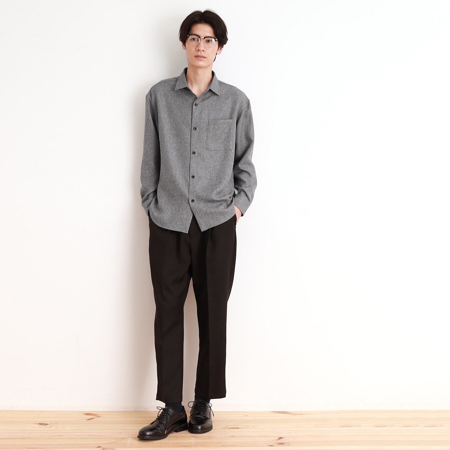 THE SHOP TK「ウールライクへリンボンシャツ リラックスシルエット」|シャツ・ブラウス|