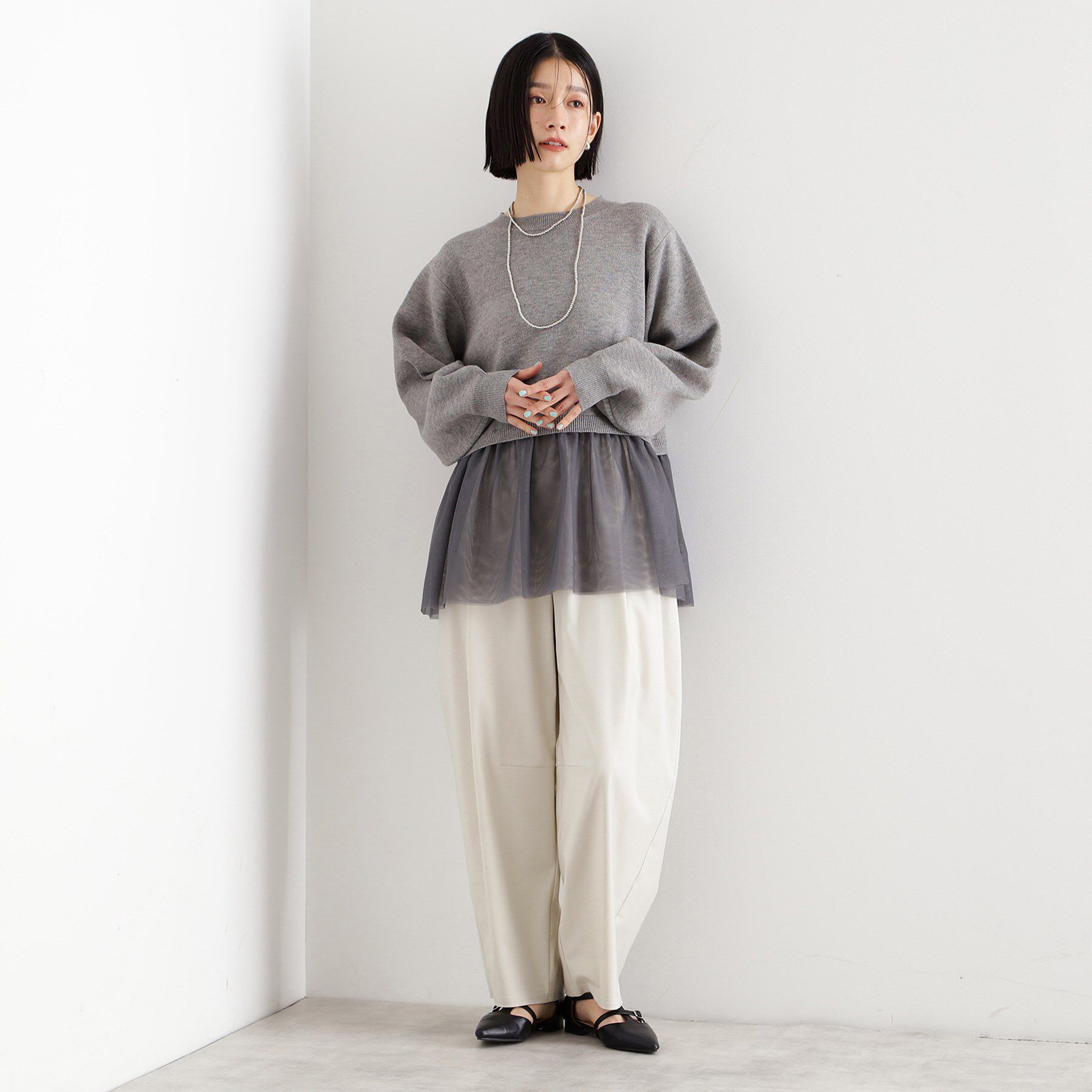 THE SHOP TK「裾チュールプルオーバー【洗える】」|ニット・セーター|