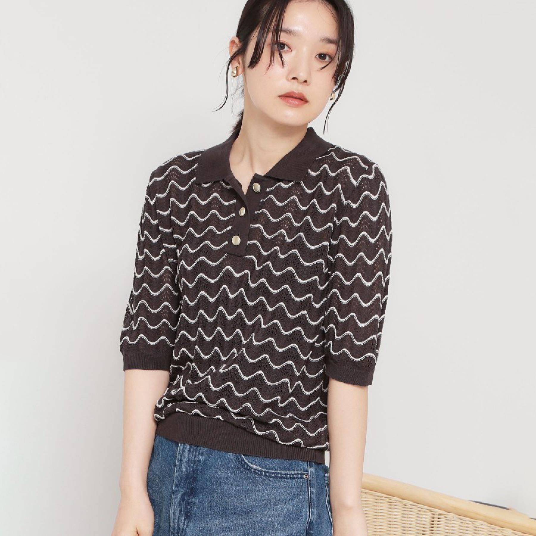 THE SHOP TK「【さらさらタッチ】ジャカードポロニット」|ニット・セーター|