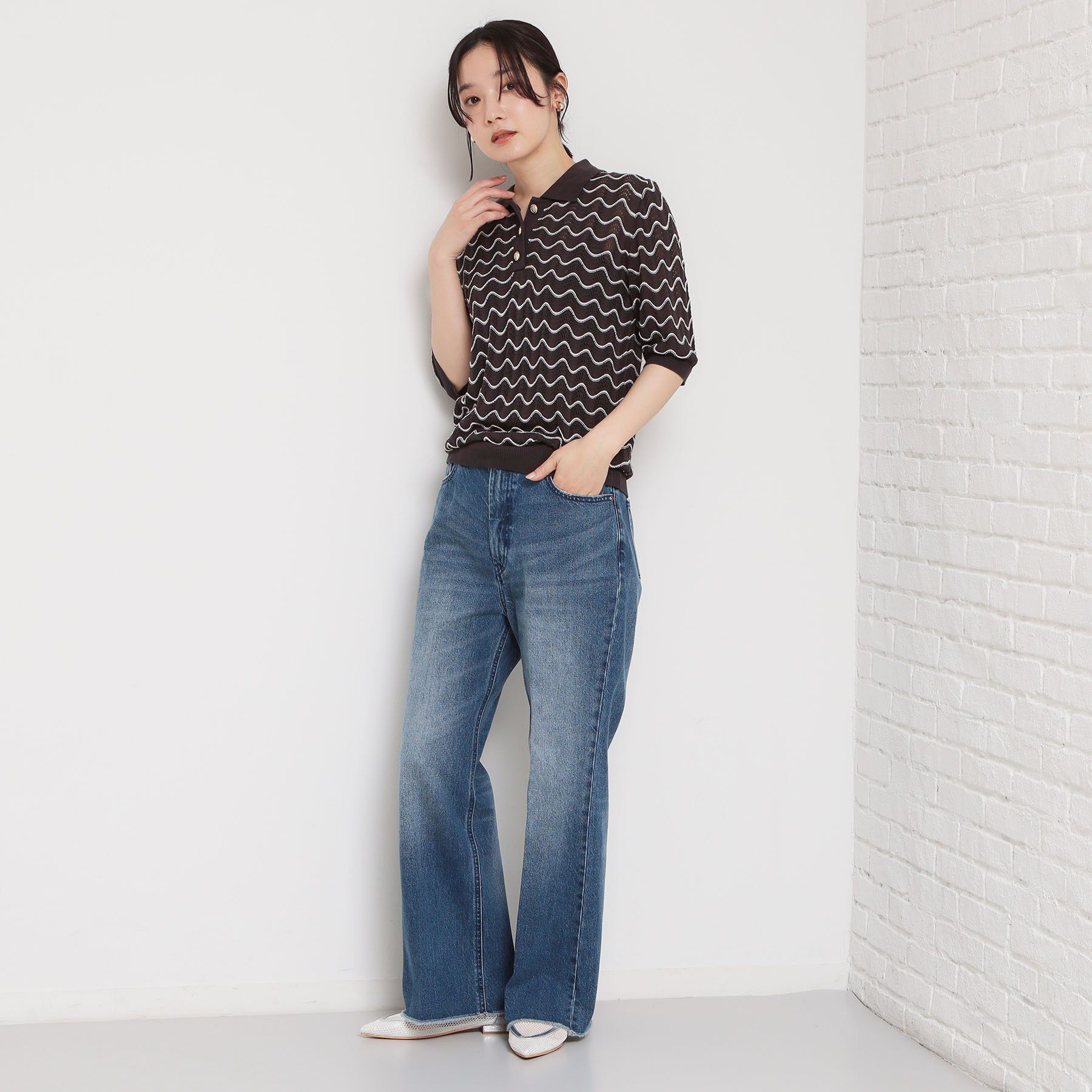 THE SHOP TK「【さらさらタッチ】ジャカードポロニット」|ニット・セーター|