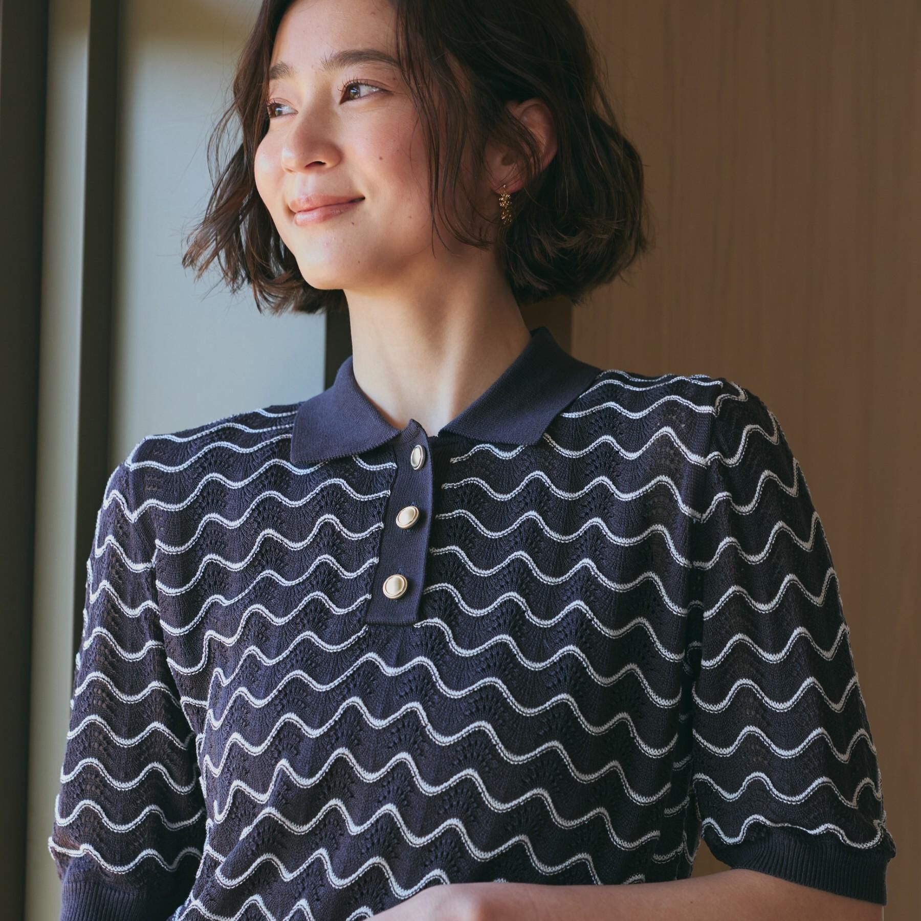 THE SHOP TK「【さらさらタッチ】ジャカードポロニット」|ニット・セーター|