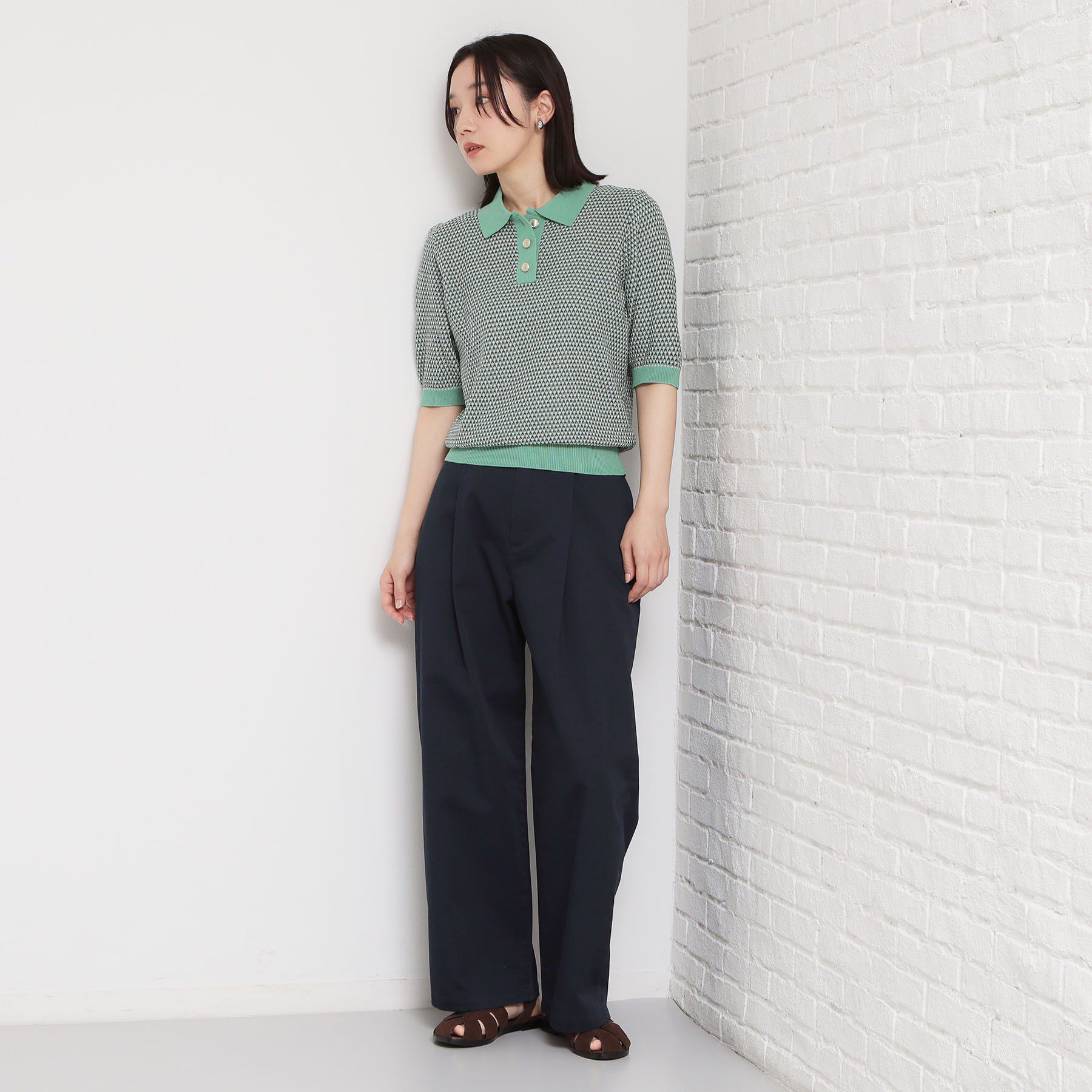 THE SHOP TK「【さらさらタッチ】ジャカードポロニット」|ニット・セーター|